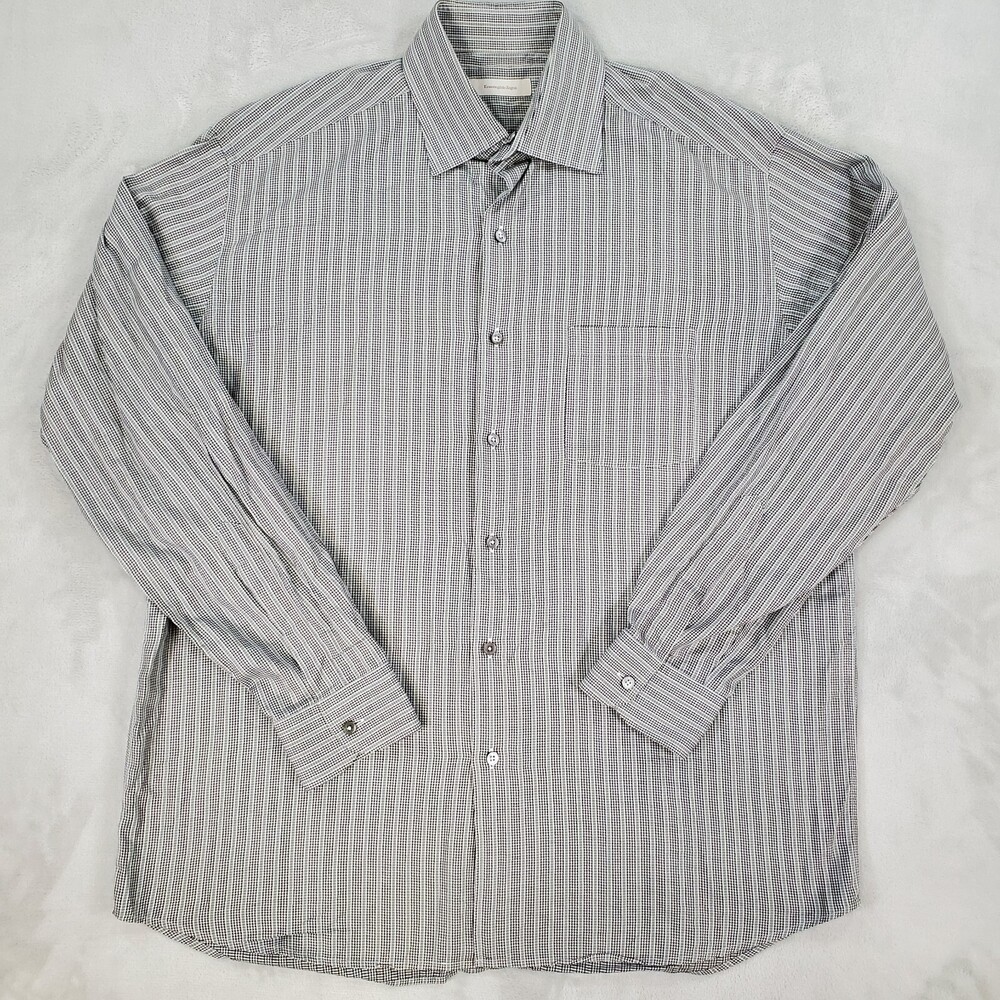 Ermenegildo Zegna Button Down Shirt Mens XXL Classic Houndstooth Neutral Colors